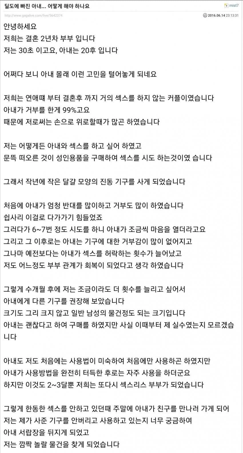 딜도에 빠진 와이프...  고민인 남편