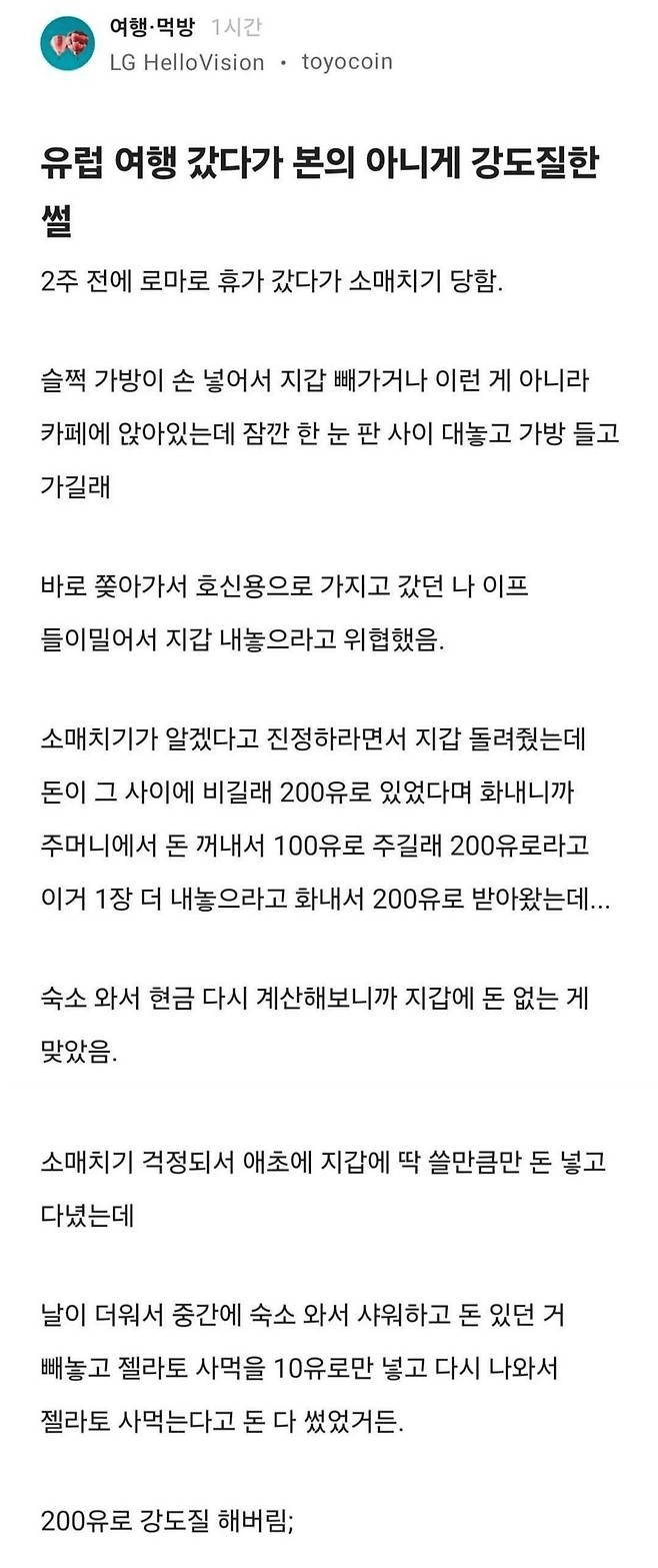 유럽 여행 가서 소매치기 당한 사람이 벌인 행동ㅎㅎㅎ