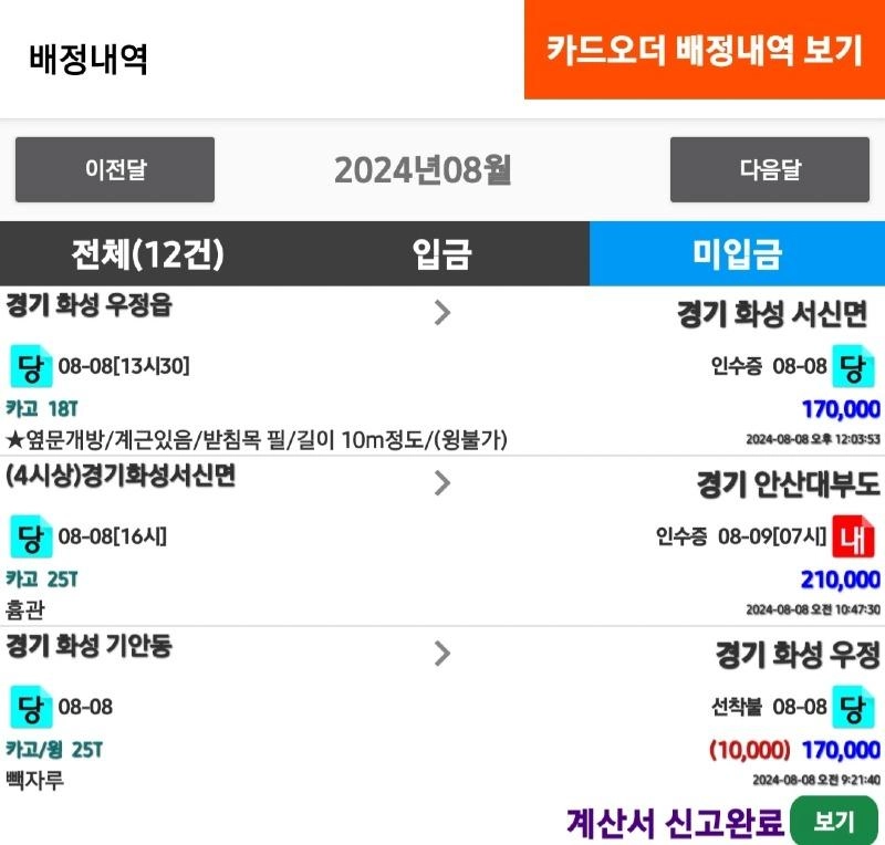 오늘은 98km 뛰고 54만원이에여